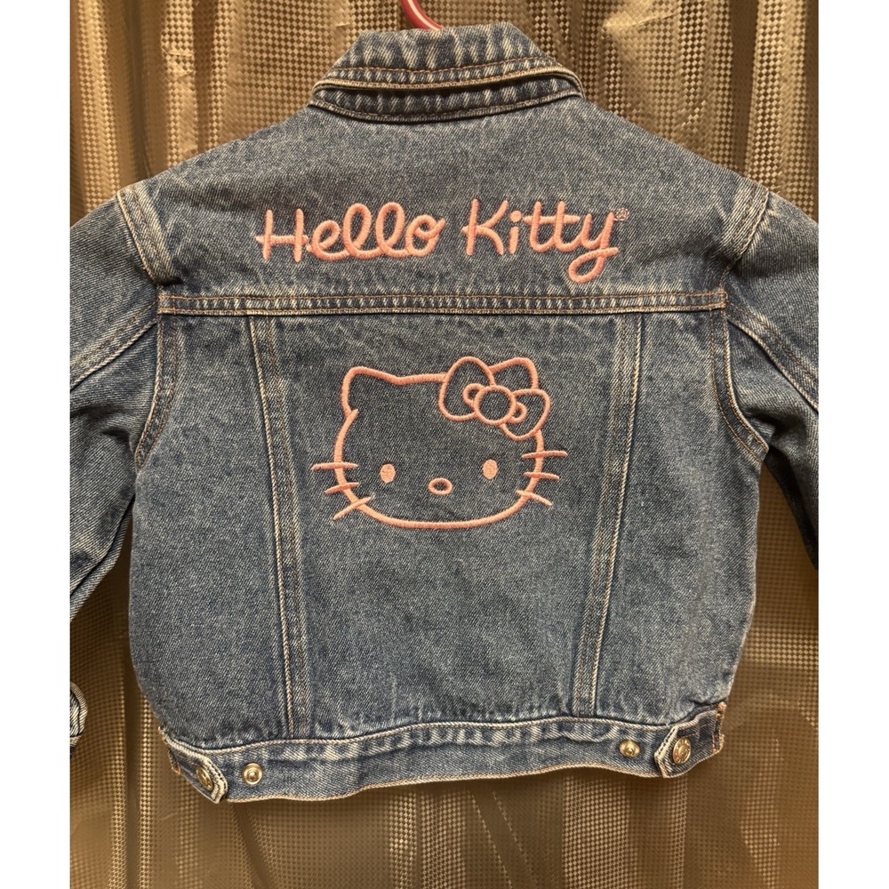 Hello Kitty Girls Denim Jacket Pink Embroidered 4T Vintage Y2K 90s-2000s